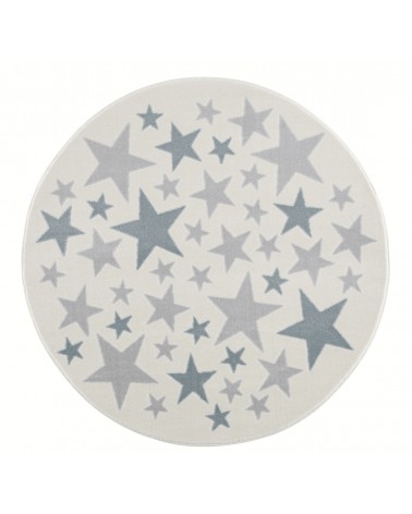 Gyerekszoba Szőnyegek LE Stella csillagos, krém - ezüstszürke - kék színű kör gyerekszőnyeg
