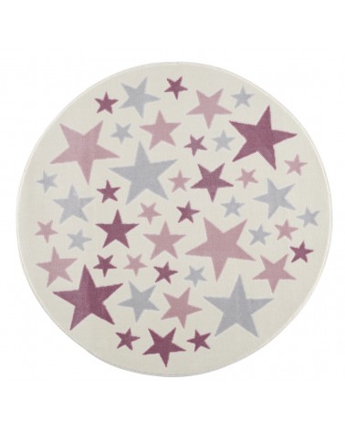 Gyerekszoba Szőnyegek LE Stella csillagos, krém - ezüstszürke - rózsaszín színű kör gyerekszőnyeg